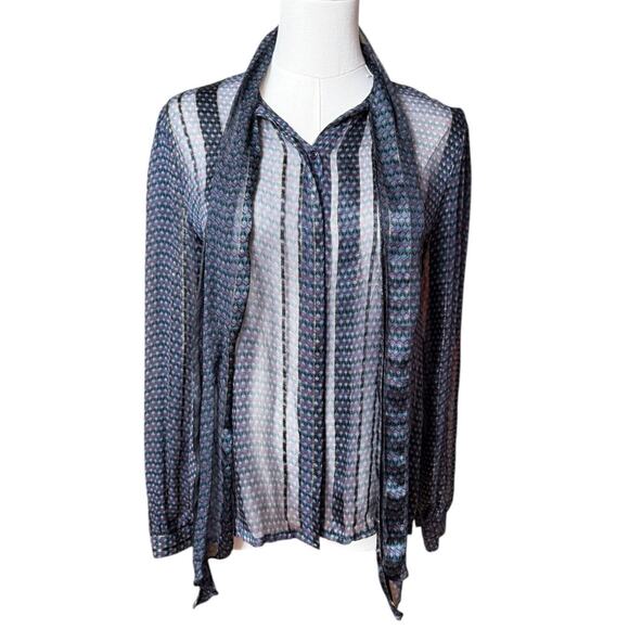 Vintage 70s The Silk Farm Paper Thin Sheer Metallic Silk Chiffon Blouse Size 10 - Picture 10 of 13